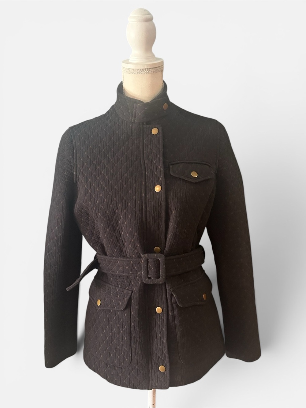 J.McLaughlin Quilted Belted Utility Field Jacket Blue Sz 4